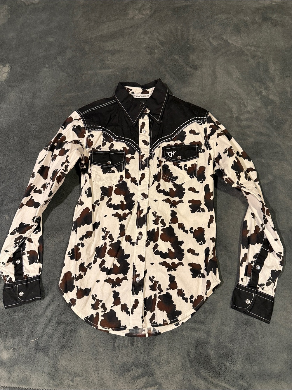 Cow-Print Western Button-Down Shirt for Kids - Black, White & Brown